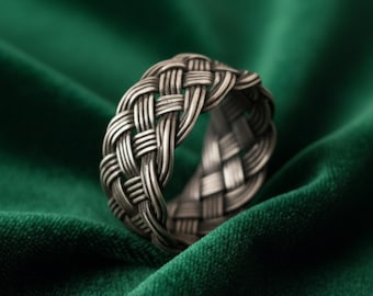 Handmade 999K Silver Braided Ring: Celtic Viking Band