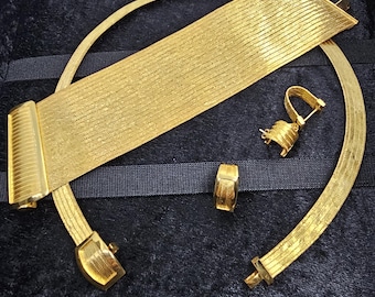 Conjunto de joyas Hasır de plata esterlina bañada en oro de 24 quilates, collar y pulsera turcos tejidos a mano