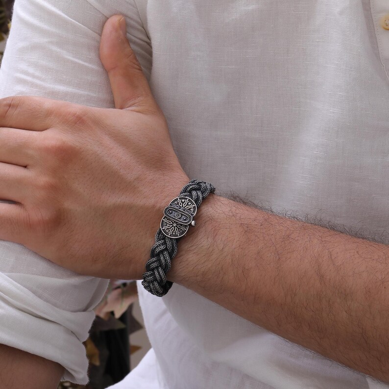 Handmade 999 Solid Silver Rope Bracelet: Kazaziye Art Jewelry-Gray color