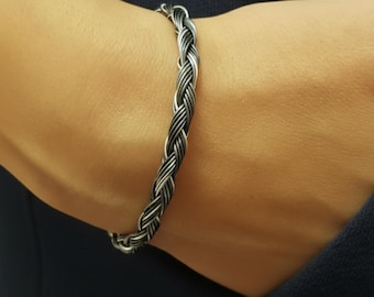 Pulsera trenzada de plata de ley 999 hecha a mano: Joyería unisex para parejas