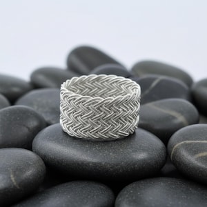 Handknitted 999K Silver Mens & Womens Band Ring: Kazaz Art
