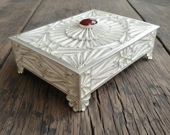 Vintage Sankyo Silver Plated Piano Music Box: Cherub Filigree