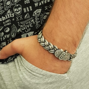 Handmade Sterling Silver Braided Mens Bracelet: Personalized Clasp