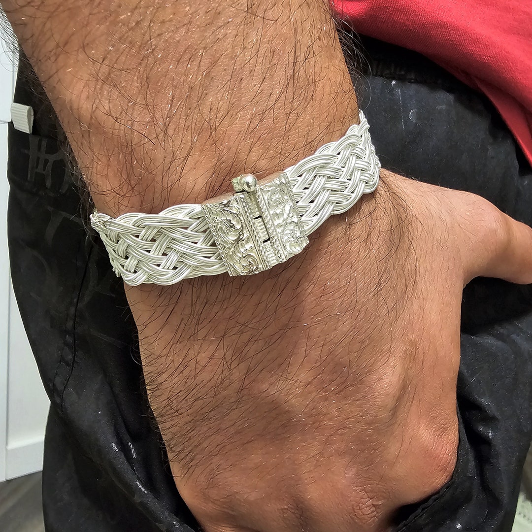 999K Silver Handmade Men Bracelet With 925K Clasp, Valentines Day Gift, Custom Design Men