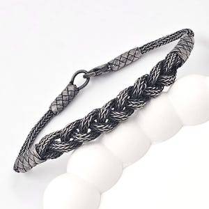 999K Silver Men&#39;s Bracelet, Valentines Day Gift, Handknitted Mens Chain, Personalized Bracelet, Husband Gift