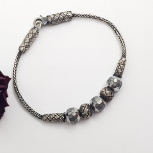 Mens Sterling Silver Braided Bracelet with Gemstone, Unique Artisan Gift for Him, Handmade Mens Chain, Rustic Mens Jewelry