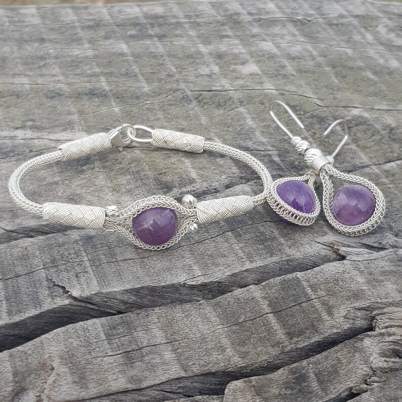 Front View of Amethyst Bracelet Earring Set