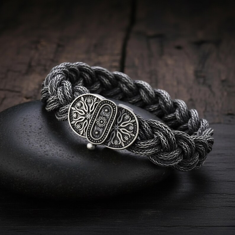 Handmade 999 Solid Silver Rope Bracelet: Kazaziye Art Jewelry-Gray color