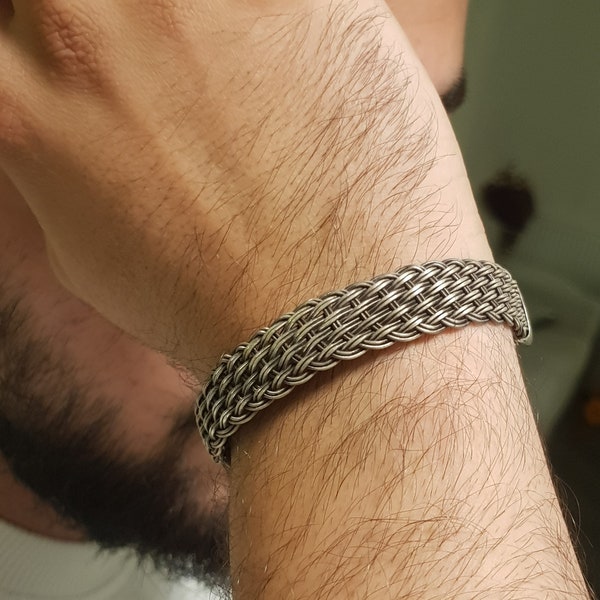 Handmade Celltic Bracelet,Fathers Gift, Braided Silver Jewelry, Mens silver Bracelet, 999 Silver Vikings Bracelet, Weave Bracelet