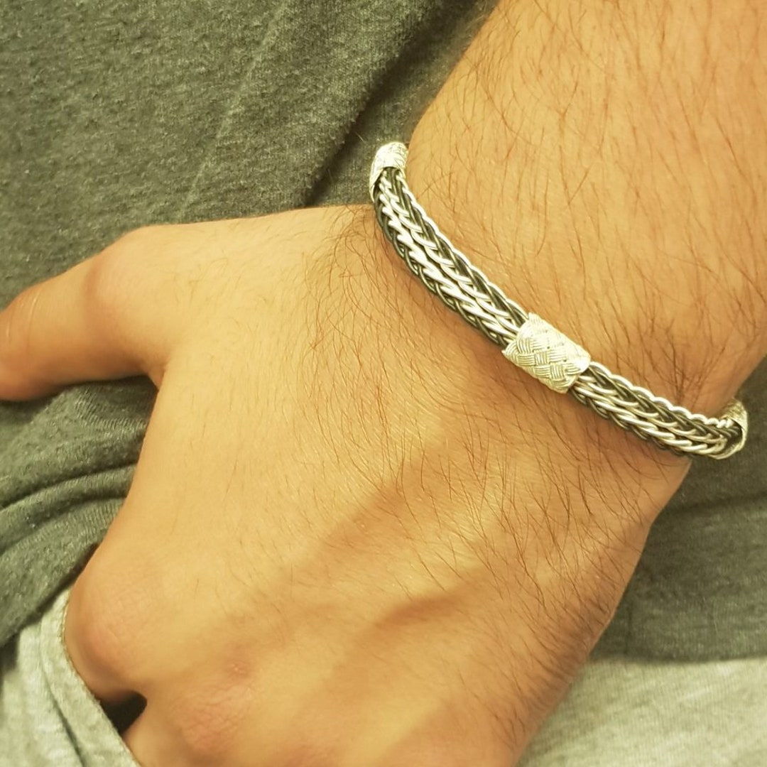 999K Silver Braided Men Two Chains Twisted Rope Bracelet Men Etsy