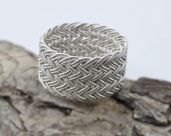Silver Mens Ring, Handknitted Mens Band Ring, Couples Gift Ring, Mens Kazaz Ring
