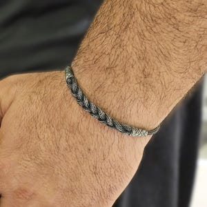 999K Silver Handmade Men&#39;s Bracelet, Boyfriend Gift, Handknitted Mens Chain, Boho Mens Bracelet, Husband Gift