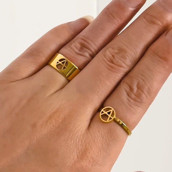 Atheist Symbol Promise Rings Set | Adjustable Silver & Gold Plated Matching Rings for Men and Women | Perfect Gift for Girlfriend, Wife