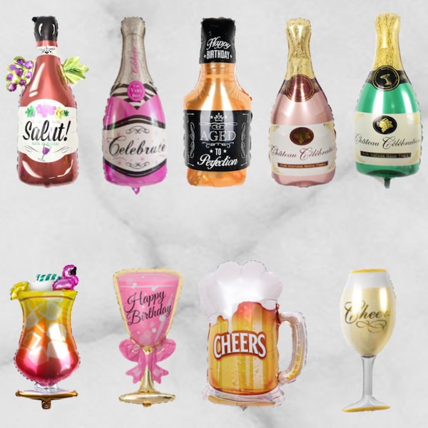 XXL Folienballon Champagner Sekt Glas Kussmund Krone Geburtstag Hawaii Party Babyparty Hochzeit Hausparty Geburt Heliumballon Luftballon