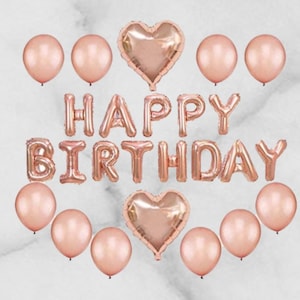Happy Birthday, Girlande, Dekoration, Geburtstag, Ballons, Folienballons, Rose Gold, Blau, Rosa, Luftballon, Hängedekoration, Wanddekoration