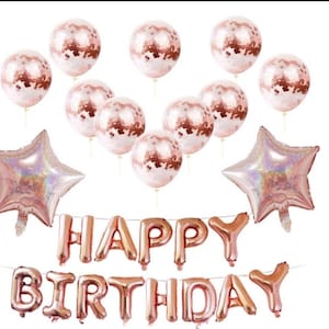 25 Teilig Happy Birthday Dekoration,Geburtstag,Folienballons,Rose Gold,Blau,Rosa,Heliumballon,Luftballon,Hängedekoration,Wanddekoration