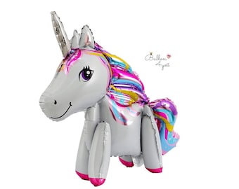 Einhorn Folienballon Airwalker – Mit Füßen Als Gewicht, Ca. 65 Cm Groß | Mit Automatikventil, Mehrfach Mit Helium Befüllbar | Ohne Helium Geliefert
