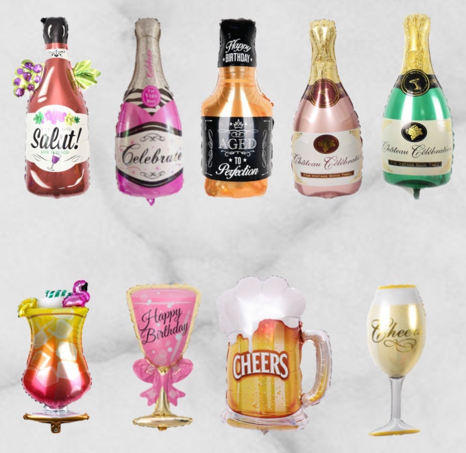 Folienballon Champagner Mit Glas – Party-Deko-Set, Wiederverwendbar, Für Helium Oder Luft