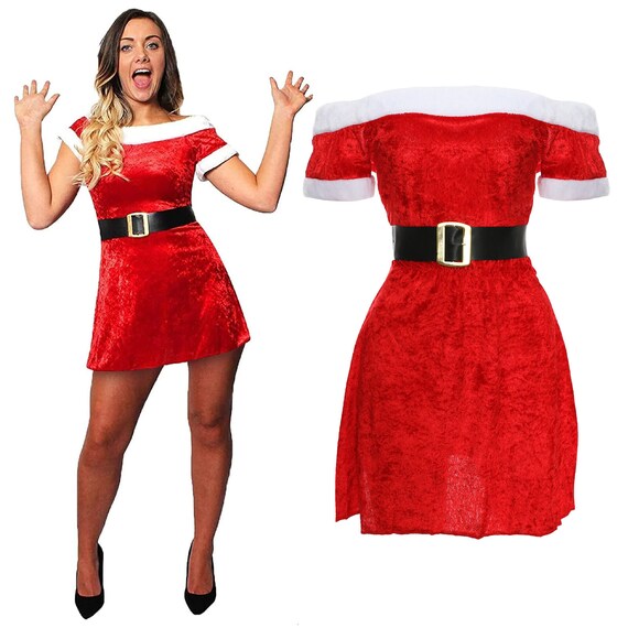 Buy Ladies Santa Dress Christmas Costume Velour Sexy Fancy Dress