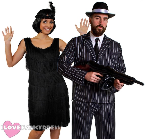Couples Gangster and Flapper Costumes 1920's Fancy Dress the Great Gatsby  Party 