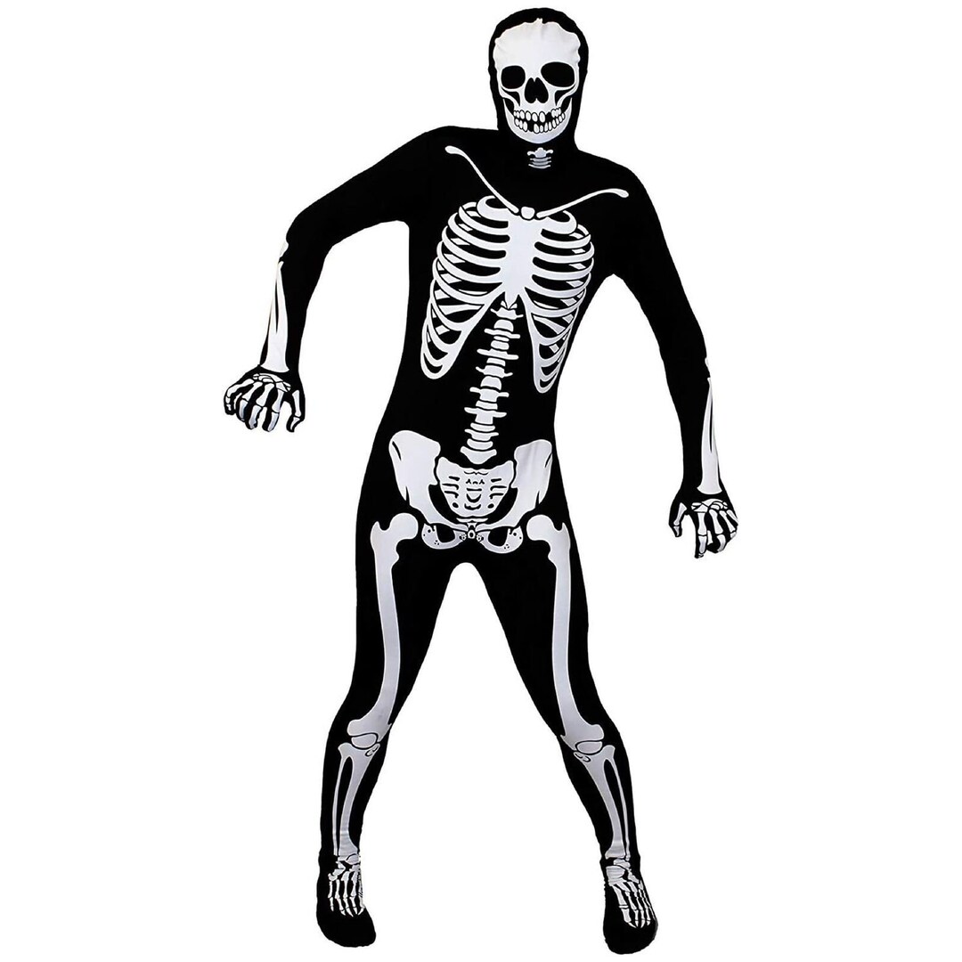 Adult Skeleton Skin Suit Halloween Fancy Dress Costume Bones Etsy