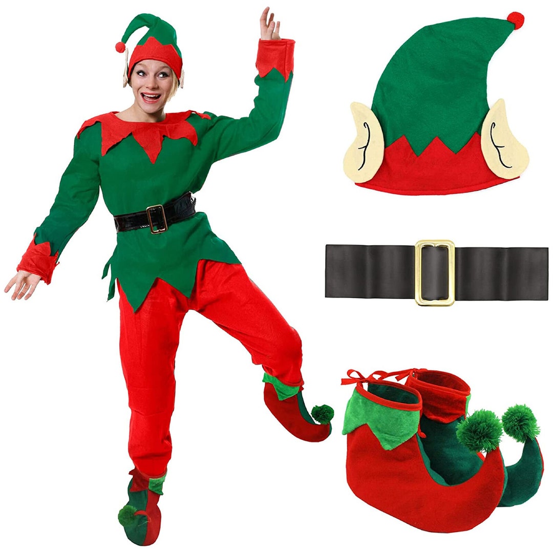 Ladies Elf Costume 5 Pc Adult Christmas Fancy Dress Santa's Helper Xmas