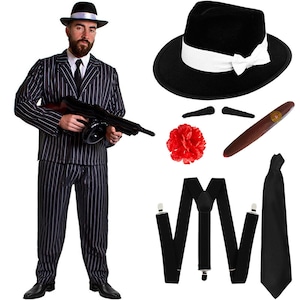 Costume d'homme de gangster mafieux de style Gatsby avec accessoire