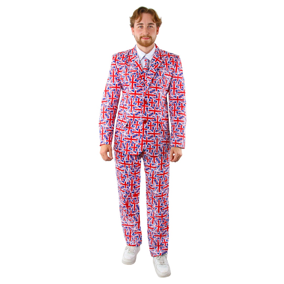 Adults Union Jack Suit Jacket and Trousers & Tie Fancy Dress Coronation