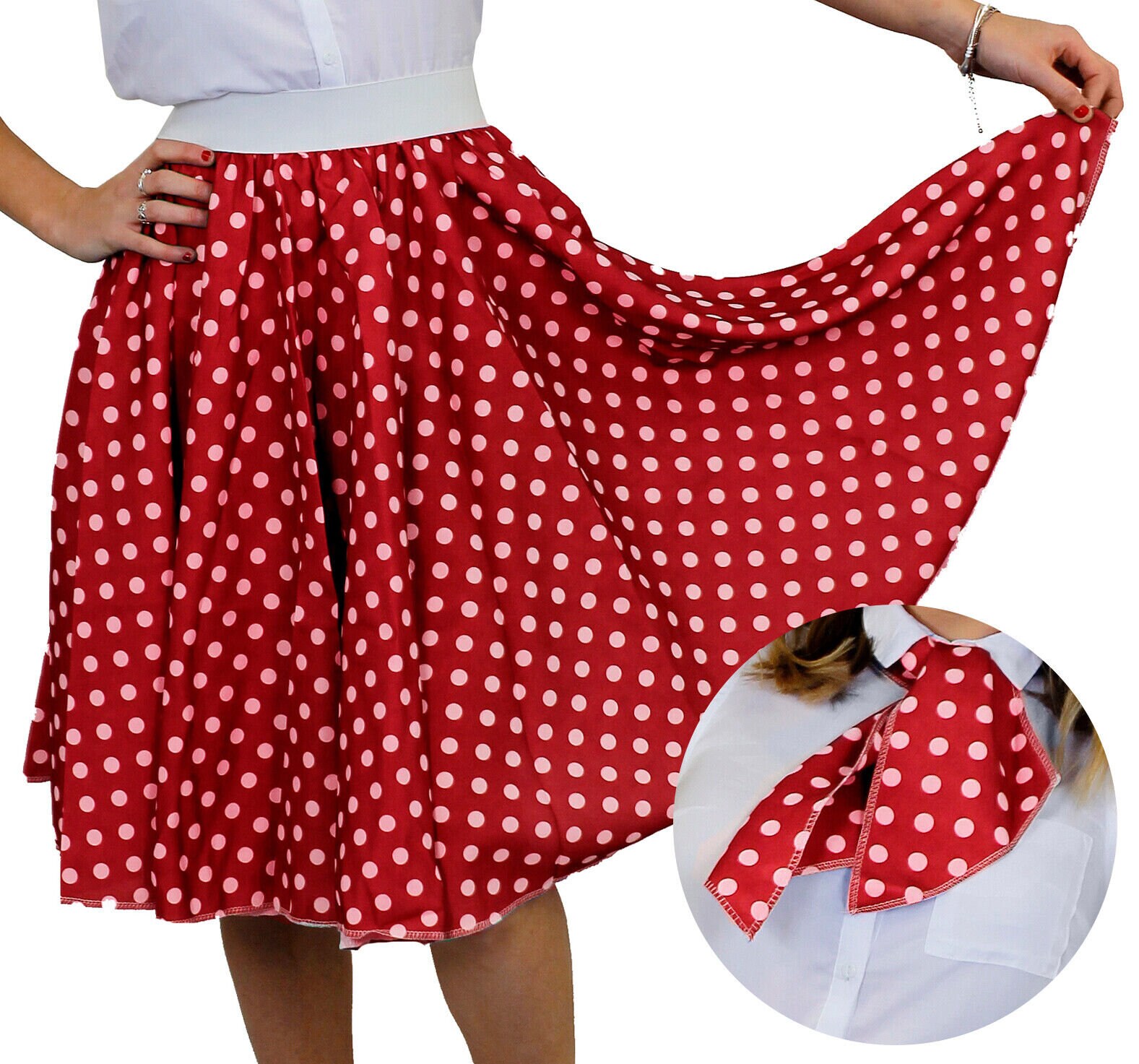 Red And White Polka Dot Printed High Low Midi Dress – AX Paris