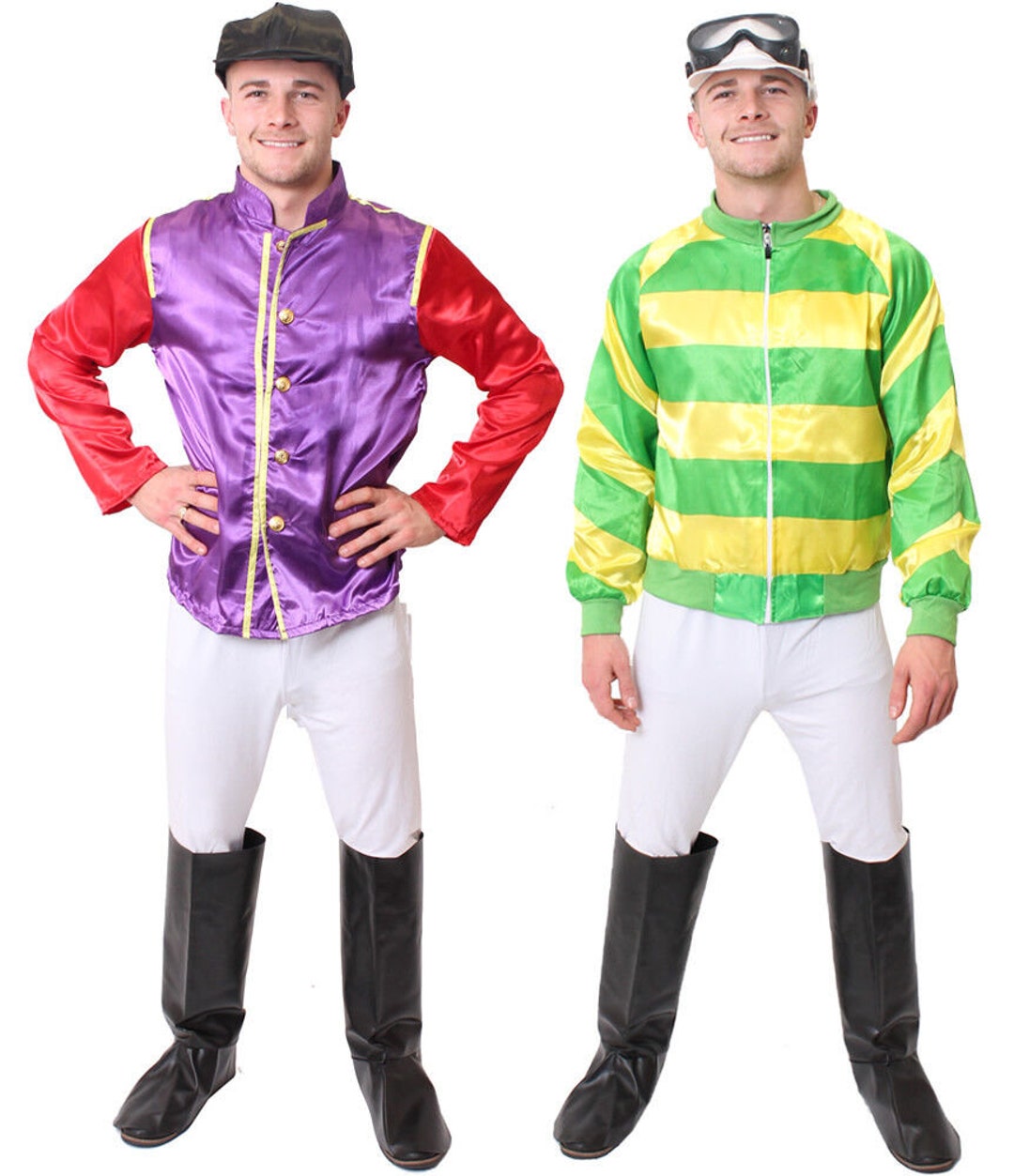 Adult Jockey Costume Mens Horse Racing Fancy Dress Top Trousers Goggles