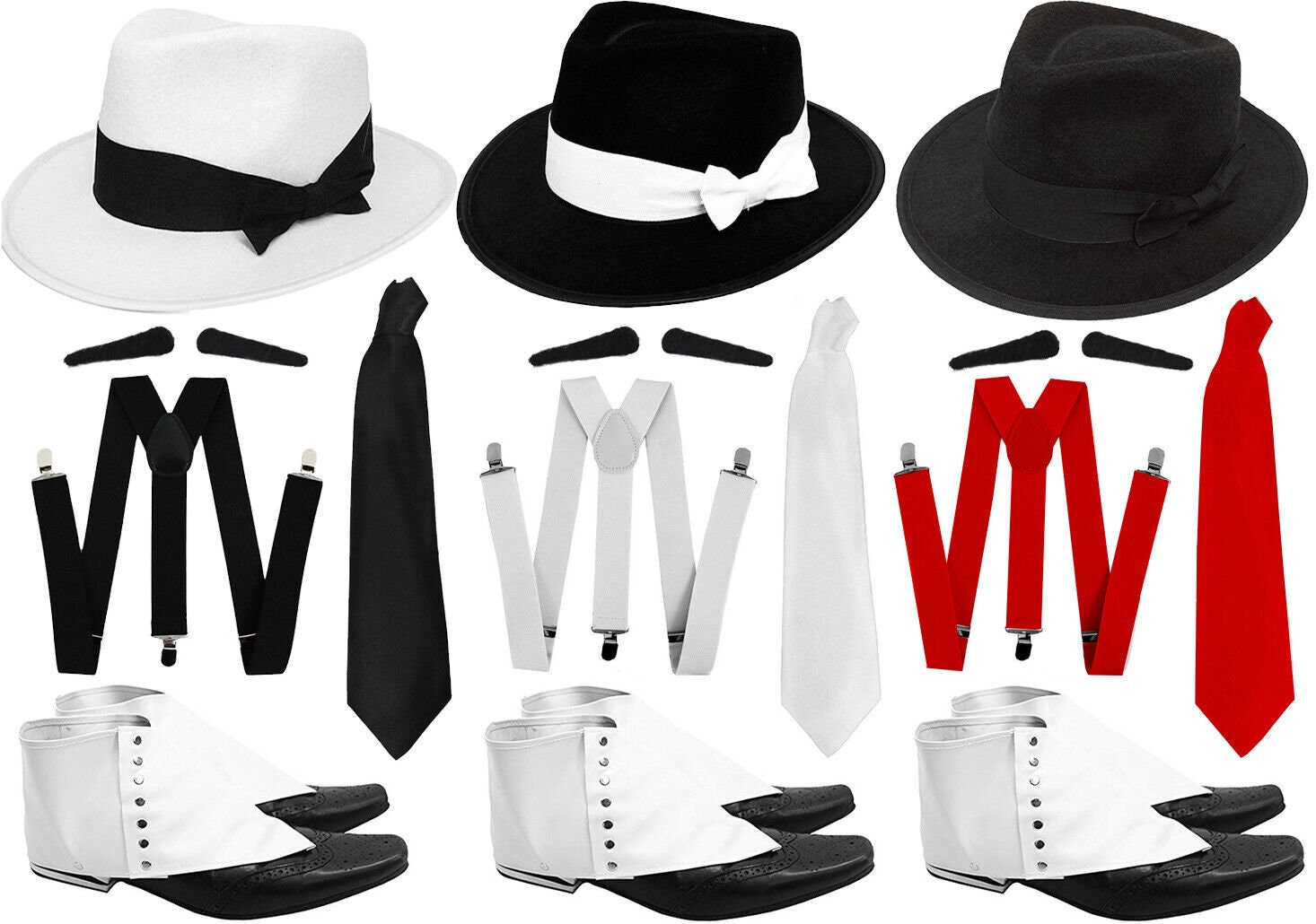 1920S Mens Great Gatsby Accessories Set Roaring 20 30s Retro Gangster  Costume Tie Hat Mafia Mobster