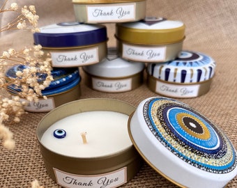 Good Luck Evil Eye Candles in Bulk • Scented Wedding Favors, Bridal Baby Showers •  Spiritual Cleansing, Baptism, Soy Wax, Eye-Shaped,