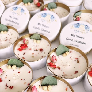 Set di candele con fiori misti personalizzabili per bomboniere di nozze • Cera di soia naturale profumata • Senza paraffina • Bomboniere personalizzate per matrimoni, baby shower, compleanni