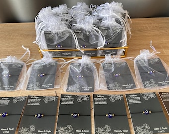 Pulsera de mal de ojo personalizada, regalo • Dije de cuentas, bolsa de organza