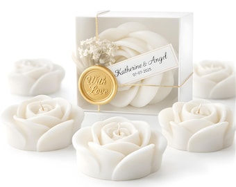 White Rose Bud Shaped Wedding Favor Candle – Soy Wax Bridal & Baby Shower Gifts