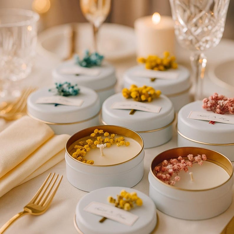 Floral Soy Candle Favors – Bridal & Baby Shower Tins With Dried Flowers ...