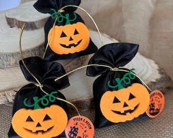 Pumpkin Themed Halloween Decoration Bags  •  Lavender Scented Sachet Favors in Bulk • Pouches for Drawers • Christmas, Birthday, Baby Shower