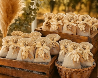 Lavender Sachet Teddy Bear Wedding Favors – Dried Flower Gift Bags Decor, Baby Shower Souvenirs,