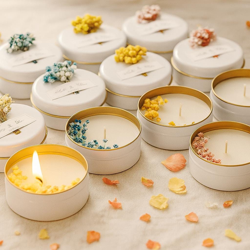Personalized Scented Soy Wax Candle Favors With Dried Flowers - Etsy