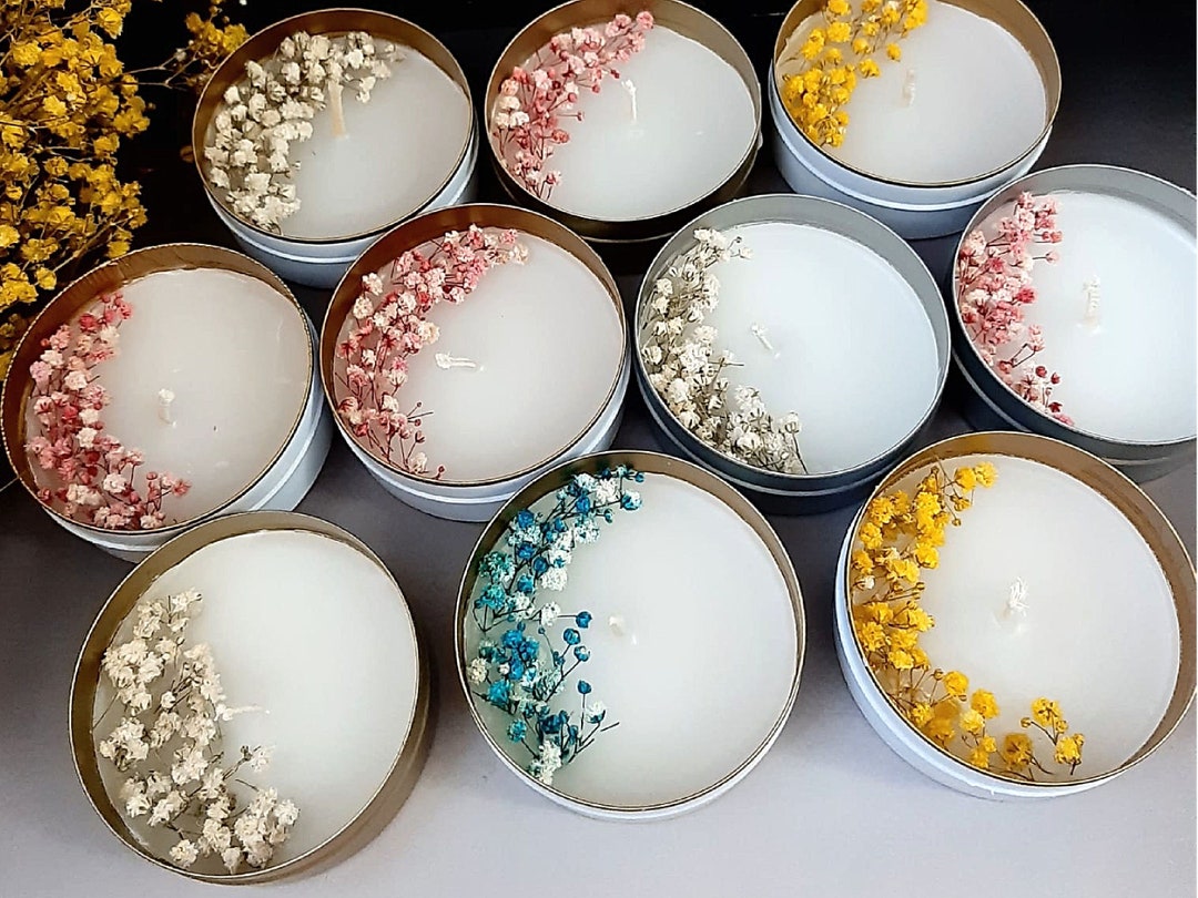 Personalized Dried Flower Soy Candle Favors • Spring Flower Scent - Etsy