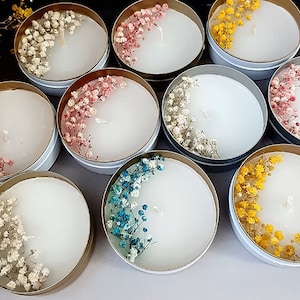Candele personalizzate per bomboniere di fiori secchi per gli ospiti • Set regalo di cera di soia naturale natalizia con profumo autunnale • Baby shower nuziale, feste