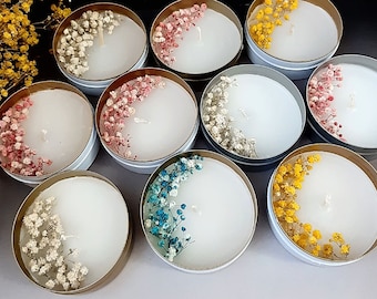 Personalized Dried Flower Soy Candle Favors • Spring Flower Scent