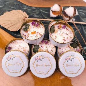 Personalized Wedding Favor Candle Set with Gift Box • Bulk Soy Wax Candles with Dried Flowers • Bridal Baby Shower Birthday Guest Gifts