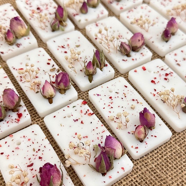 Personalized Dried Flower Scented Soy Wax Sachet Wedding Favor • Flameless Aromatherapy Fresheners for Drawer • Christmas Hanger Set in Bulk