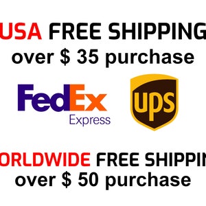 May include: USA FREE SHIPPING over $35 purchase. FedEx and UPS logos. WORLDWIDE FREE SHIPPING over $50 purchase.
