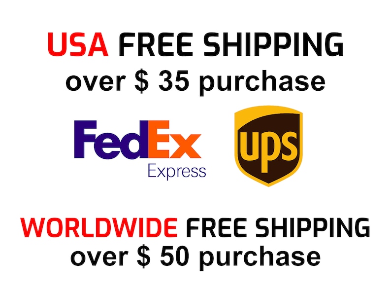 May include: USA FREE SHIPPING over $35 purchase. FedEx and UPS logos. WORLDWIDE FREE SHIPPING over $50 purchase.