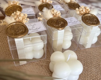 Mini velas perfumadas de burbujas con flores secas a granel • Favores personalizados de boda, despedida de soltera y cumpleaños para invitados • Sello de cera