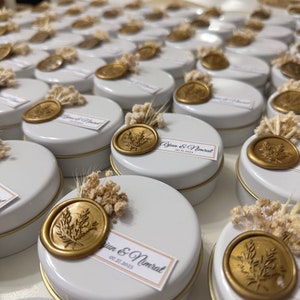 Candele nuziali personalizzate, bomboniere di lusso sfuse, candela profumata in cera di soia con mini fiori - senza paraffina - sfusa per gli ospiti
