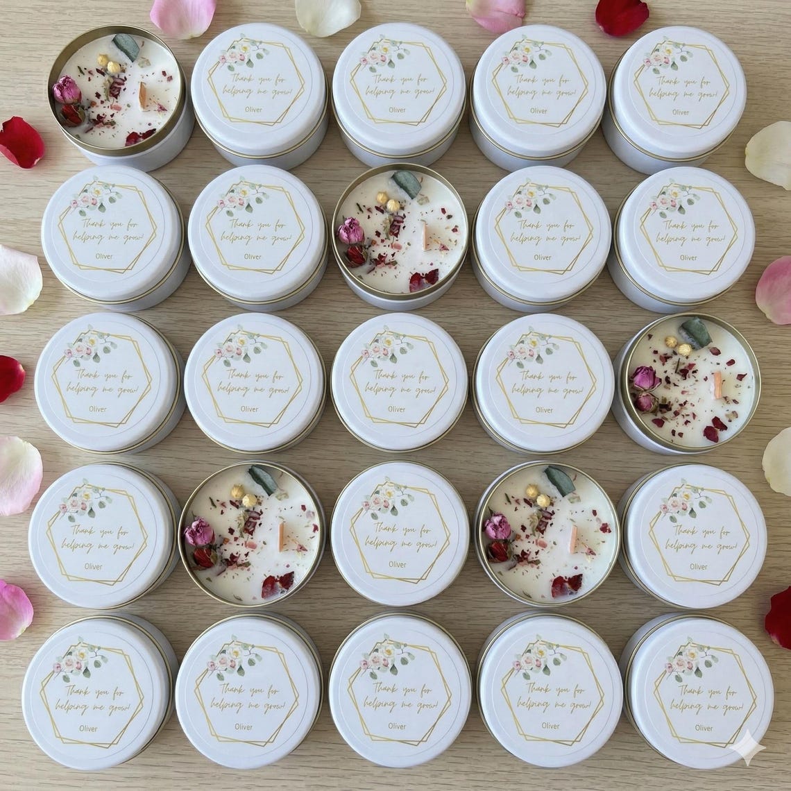 Personalized Wedding Candle Favors – Soy Wax Floral UV Printed Tin ...
