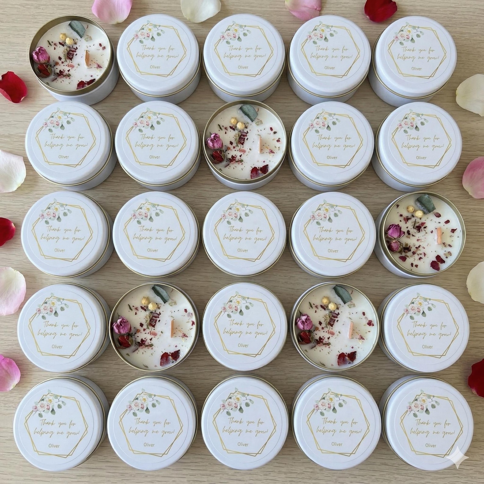 Personalized Wedding Candle Favors – Soy Wax Floral UV Printed Tin ...
